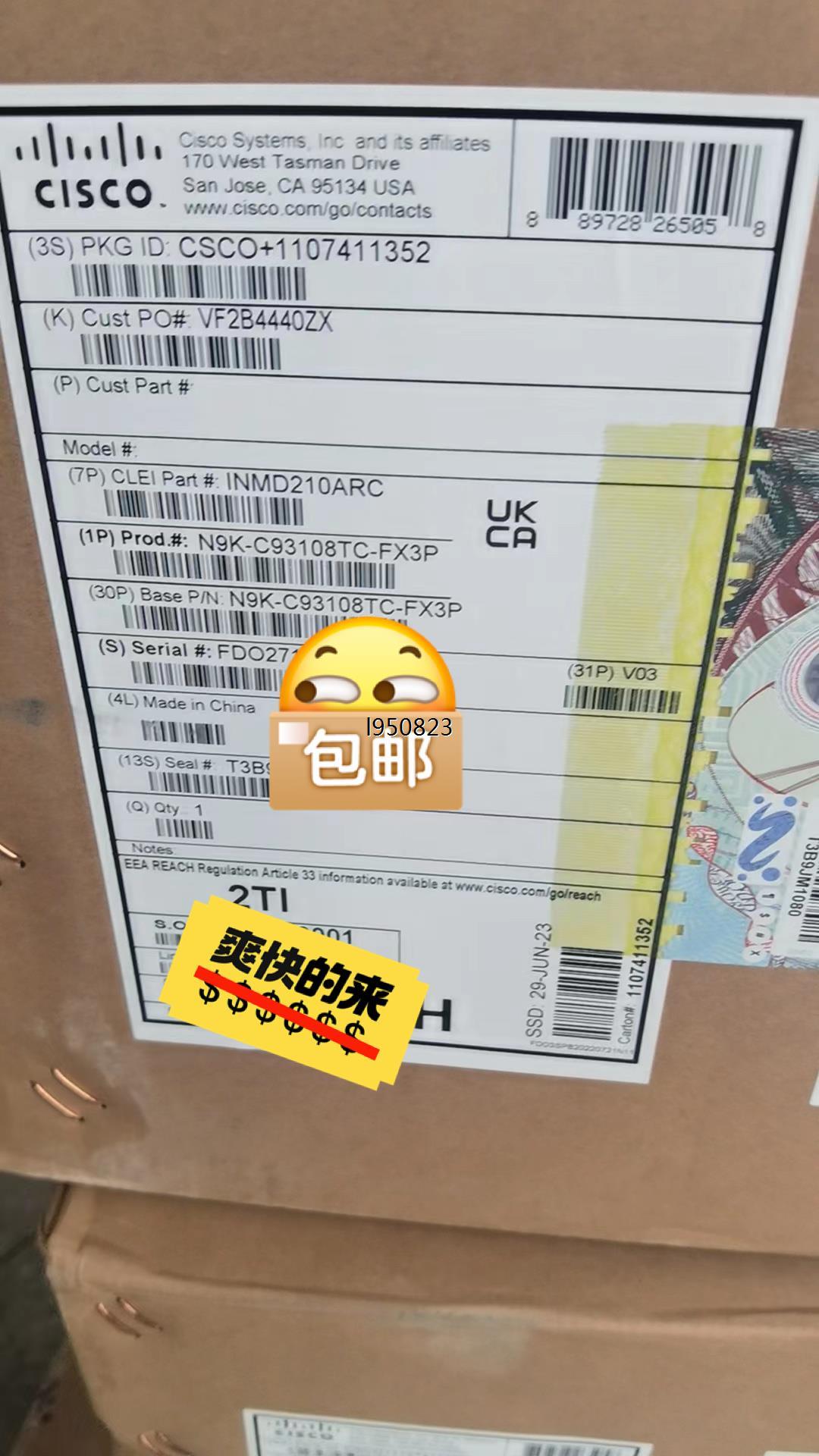 思科N9K-C93108TC-FX3P全新原装行货。现货出售【询价】