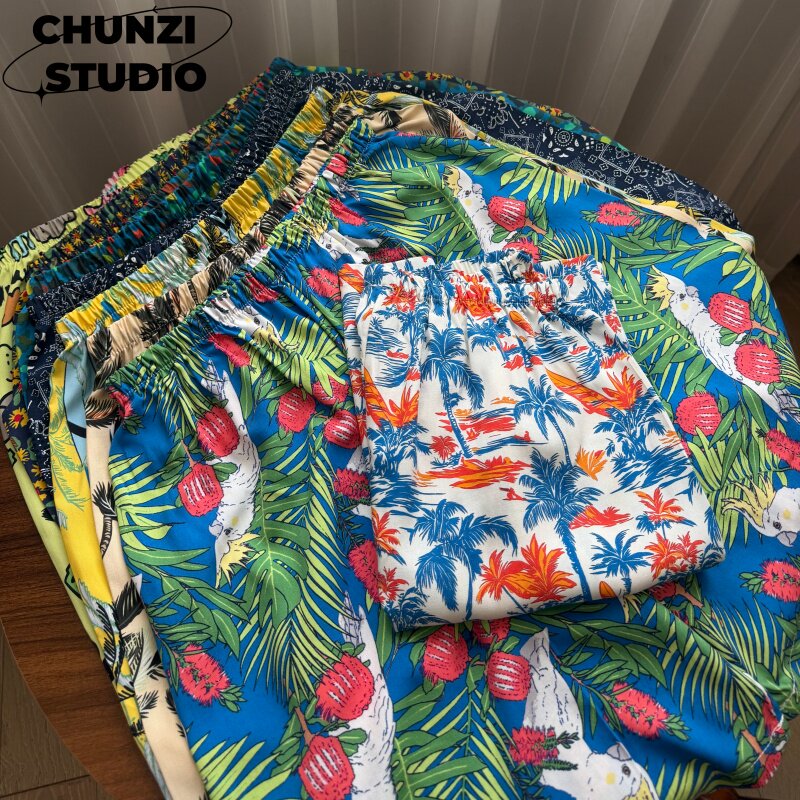 【发顺丰】春夏季人造棉短裤可爱印花棉绸男士短睡裤沙滩家居裤