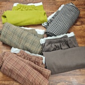 女 花边纱布家居裤 春秋全棉复古格子睡裤 纯棉女士双层纱宽松长裤