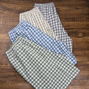 格子简约日系睡裤女男士夏季纯棉棉布水洗薄款沙滩短裤情侣家居裤