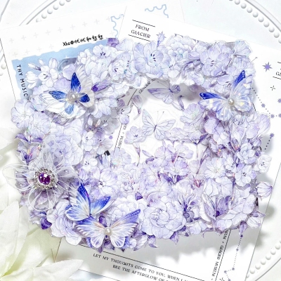 Palette 栀兰雪青 百搭浅紫花花咕卡流麻滴胶吧唧砖手帐pet胶带