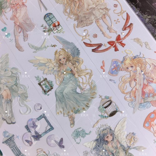 shine工作室 织梦白昼 天使女孩子咕卡流麻滴胶手帐拼贴PET胶带