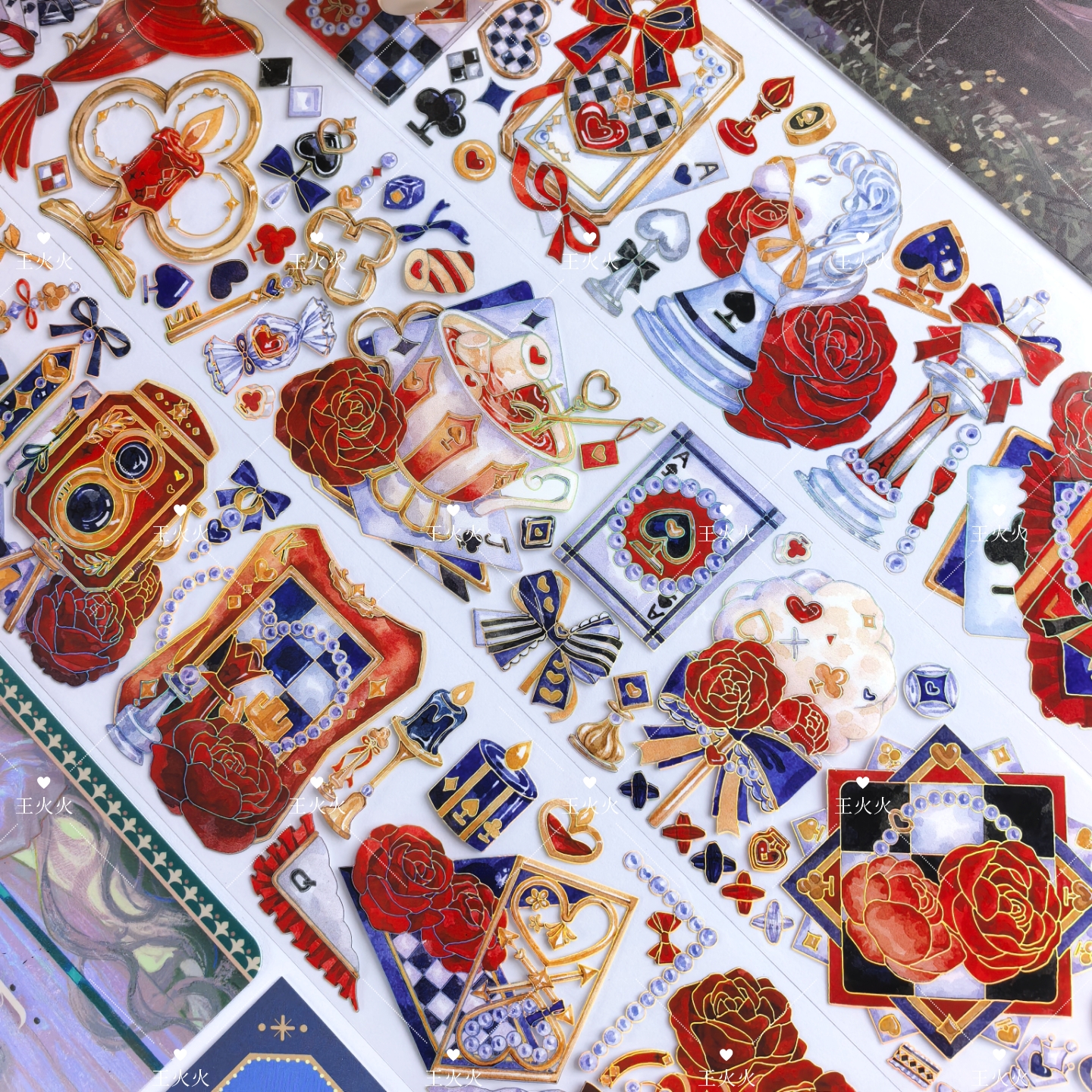 随便文创 女王之约 华丽红色棋牌咕卡流麻滴胶手帐PET胶带分装