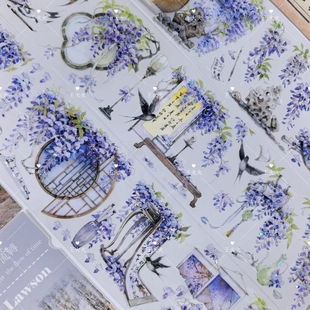 月海研究所 浮生若梦 古风紫藤庭院咕卡流麻滴胶手帐拼贴pet胶带