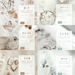 雀斑茶 橘枳森系小诗素白茶棕雾蓝秋月葉蝉时雨轻复古手帐pet胶带