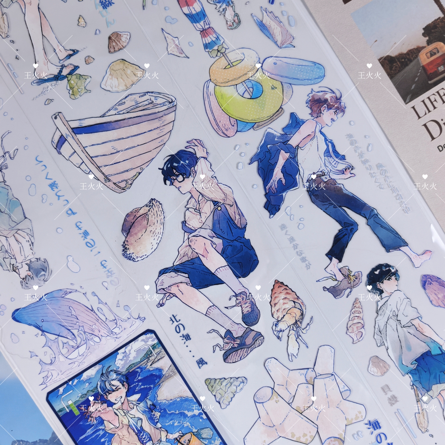 诺特Notte 海风少年 蓝色海风人物咕卡流麻滴胶手帐拼贴pet胶带