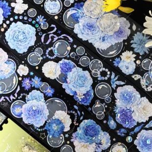 Menu手帐 浮花泡影 蓝白花花泡泡咕卡流麻滴胶手帐pet胶带分装