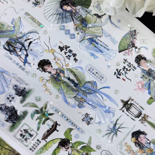 野葵 忆江南 古风大家闺秀人物咕卡流麻滴胶手帐拼贴pet胶带分装