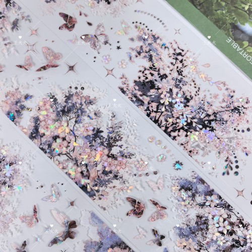 Menu手帐 粉黛晚樱生 粉色樱花流麻滴胶咕卡手帐拼贴PET胶带分装