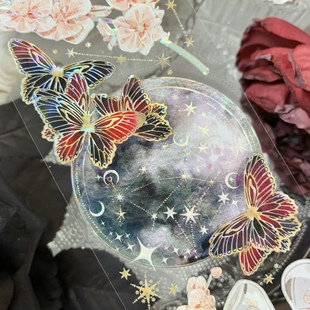 咕卡流麻手帐pet胶带分装 wines冥夜绯语 华丽月亮窗户花花蝴蝶