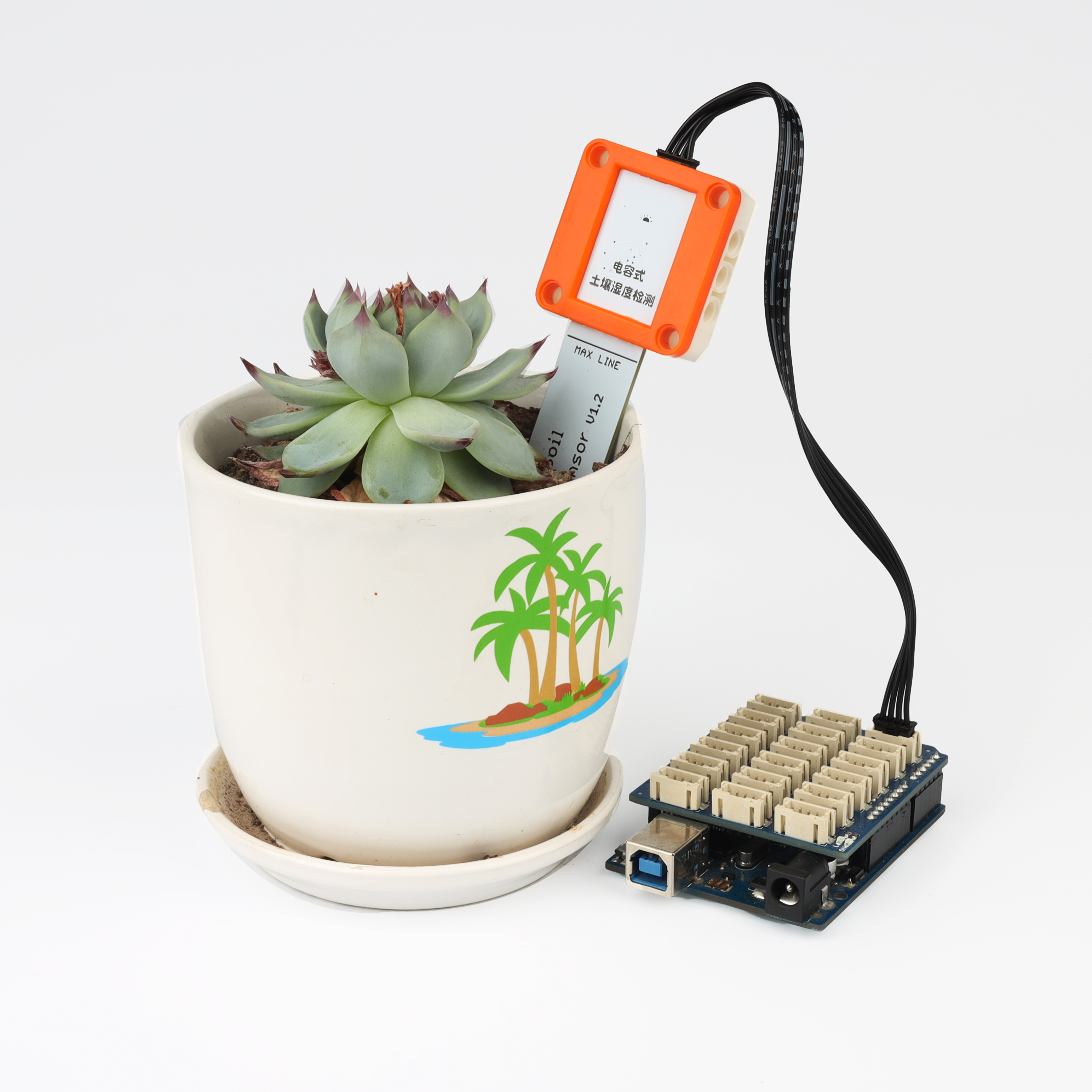 电容式土壤湿度检测传感器自动浇水编程兼容Arduino掌控板积木孔