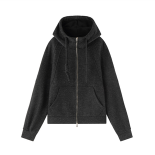 休闲慵懒风连帽卫衣卫裙女灰色拉链开衫 8577 宽松运动套装