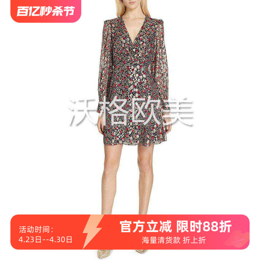 沃格美国KS牌春夏新款浪漫金线波点提花绡花朵印花真丝礼服连衣裙