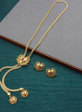 中古vintage饰品经典百搭可调节毛衣链轻奢复古爱心耳钉项链套装