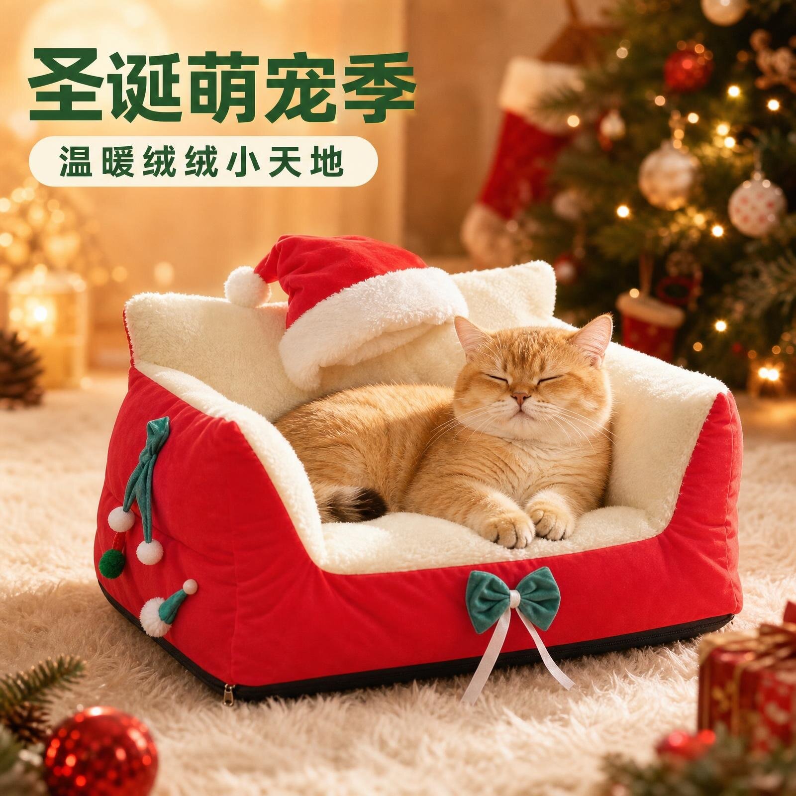 圣诞猫窝猫窝冬天保暖可拆洗加大号宠物沙发喜庆可爱舒适狗窝