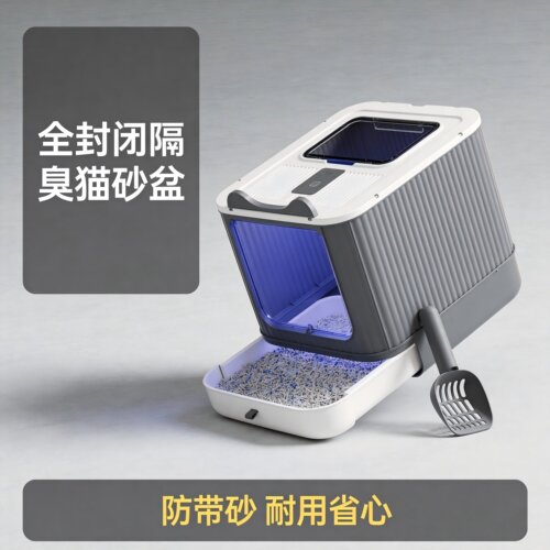 特大号全封闭UV除臭防溅猫砂盆