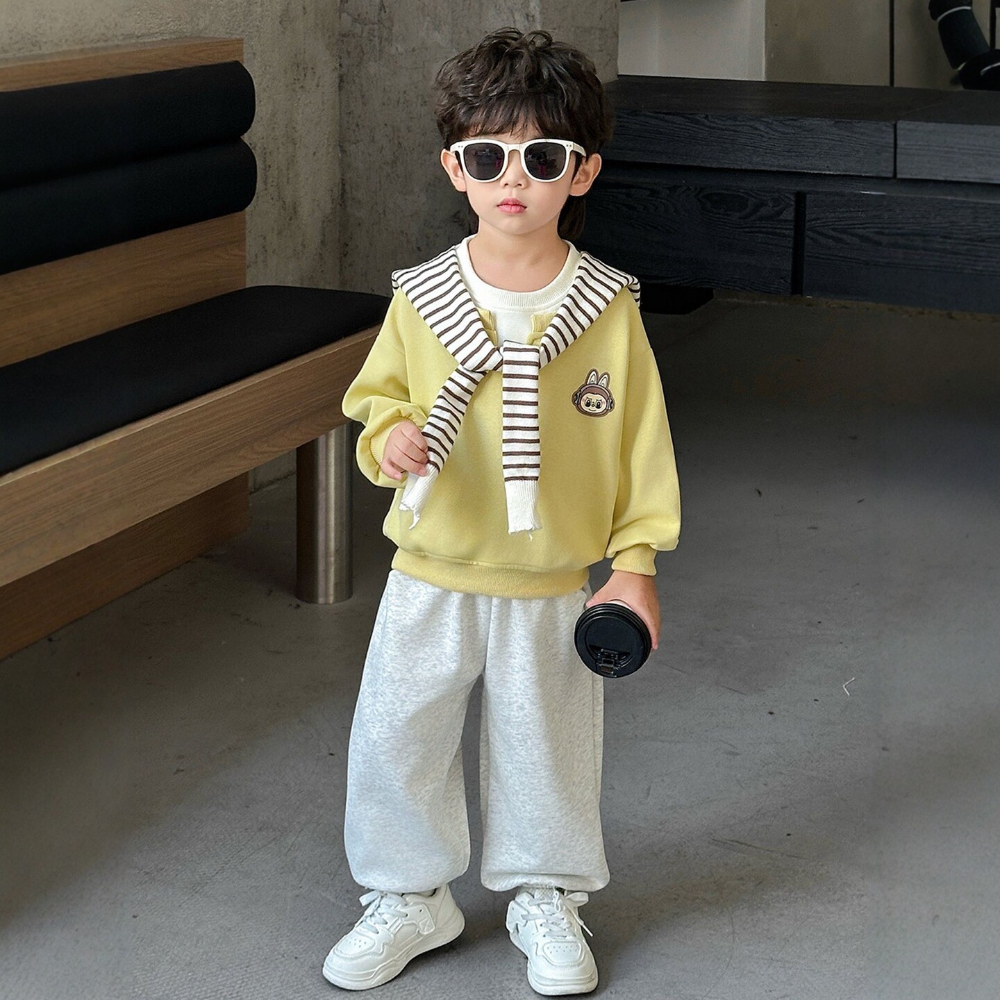 日本JGYPDM2026新款男童秋装儿童披肩卫衣套装帅气时髦男宝宝衣服