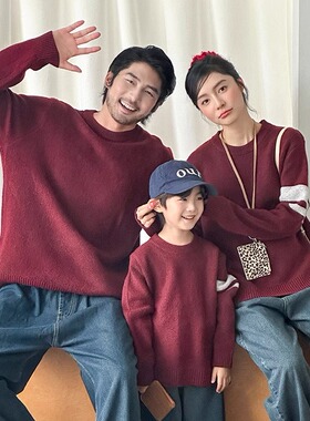日本JGYPDM 2026新款枣红色毛衣亲子装新年圆领打底衫复古针织衫