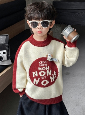 日本JGYPDM 2026新款男童毛衣春秋款厚款红色针织衫毛线衣男孩潮