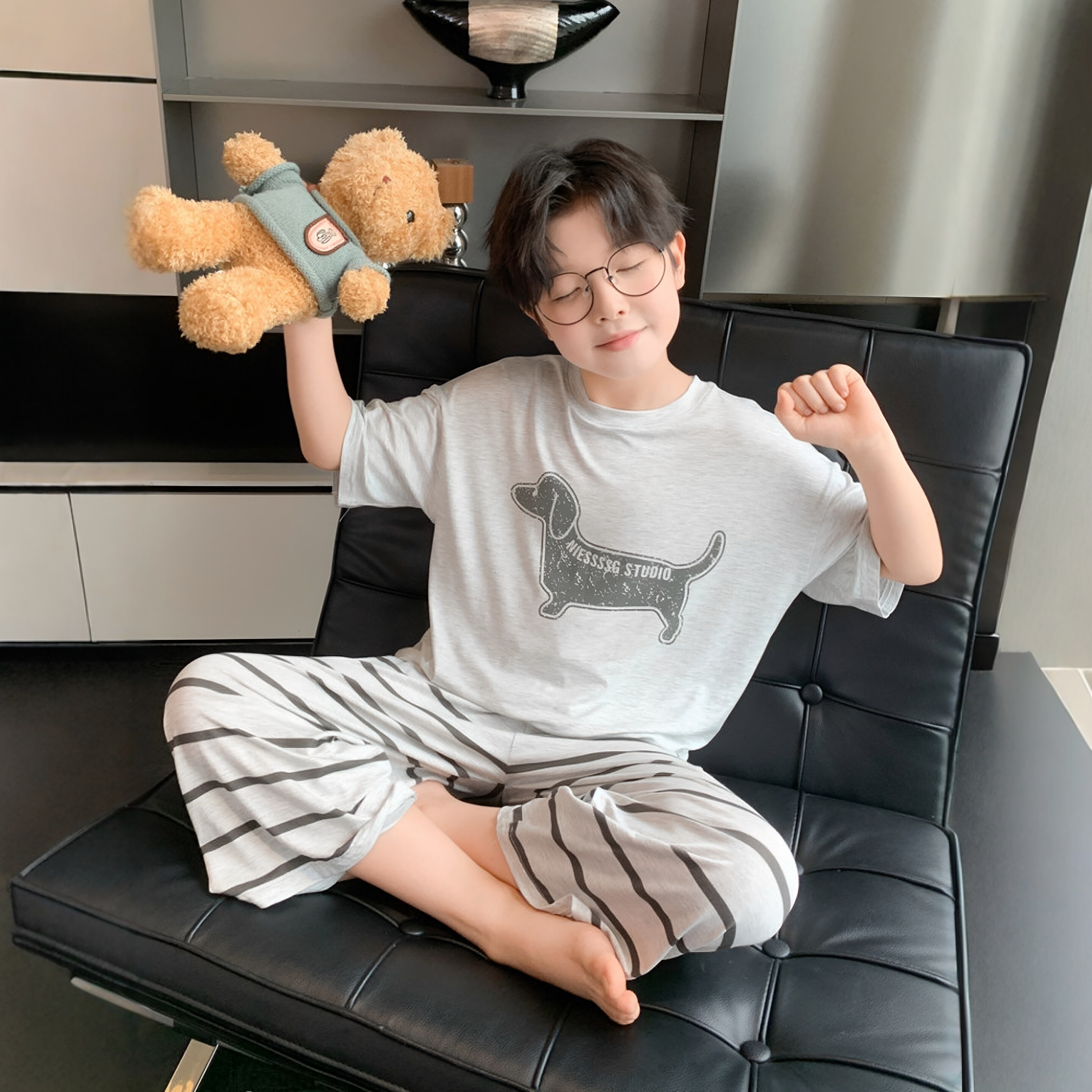 日本JGYP2026新款男童睡衣套装中大童夏季短袖薄款儿童长裤家居服