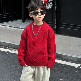 日本JGYPDM 2026新款拜年服中小童春秋洋气毛衣儿童加厚保暖线衫