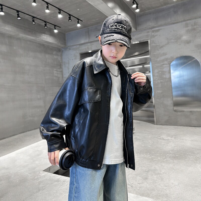 日本JGYP2026新款男童春装皮衣外套中大童春秋款痞帅男孩夹克潮酷