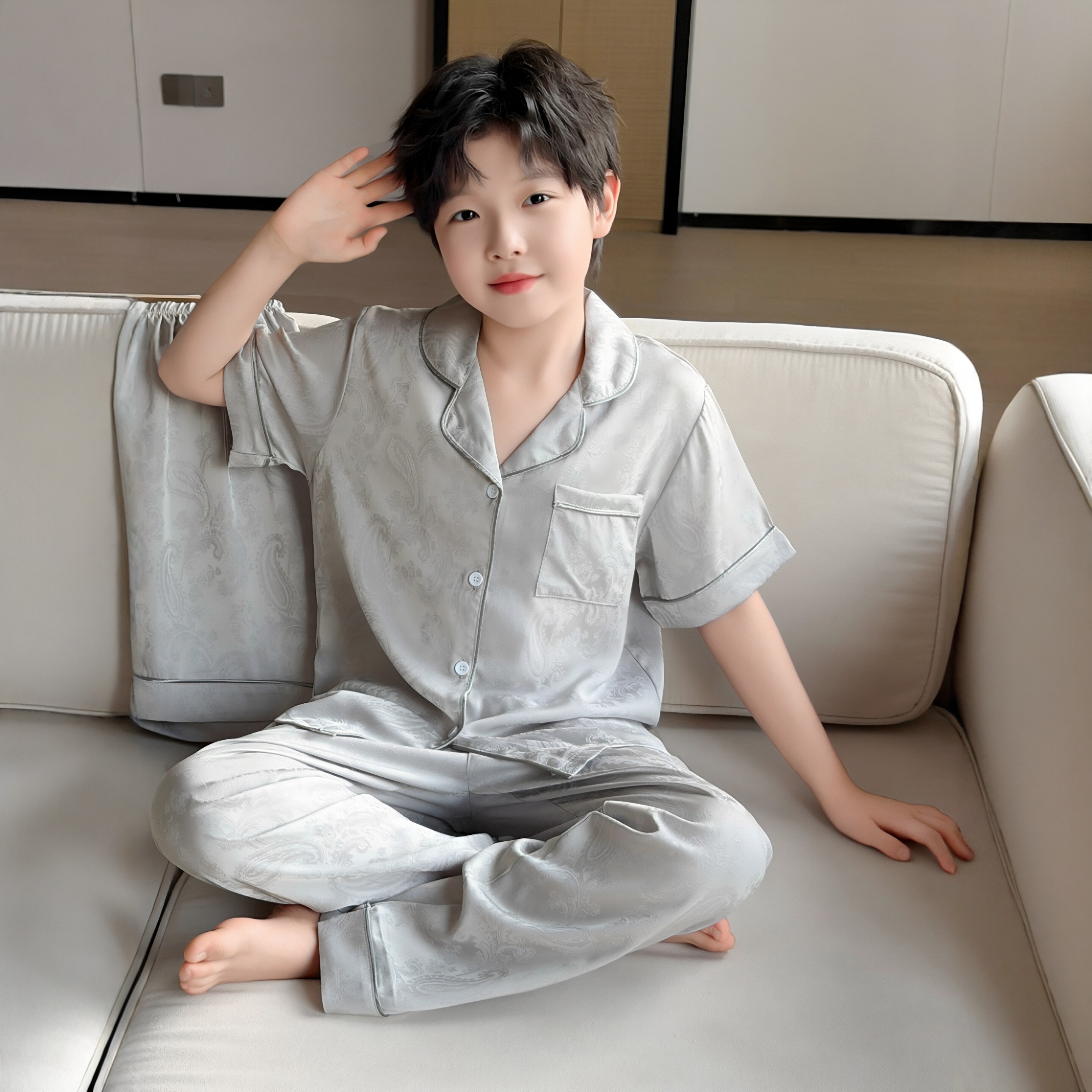 日本JGYP2026新款男童夏季睡衣套装大童薄款短袖儿童家居服三件套