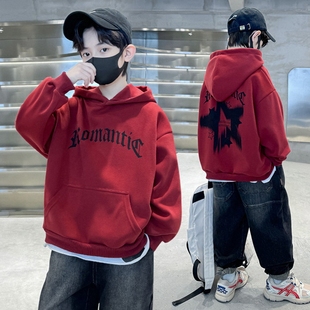 日本JGYPDM 2026新款儿童痞帅红色连帽卫衣男童拜年服休闲上衣潮