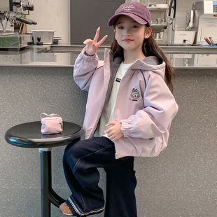 日本JGYP2026新款女童春装外套两面穿加绒连帽卡通上衣牛仔裤套装
