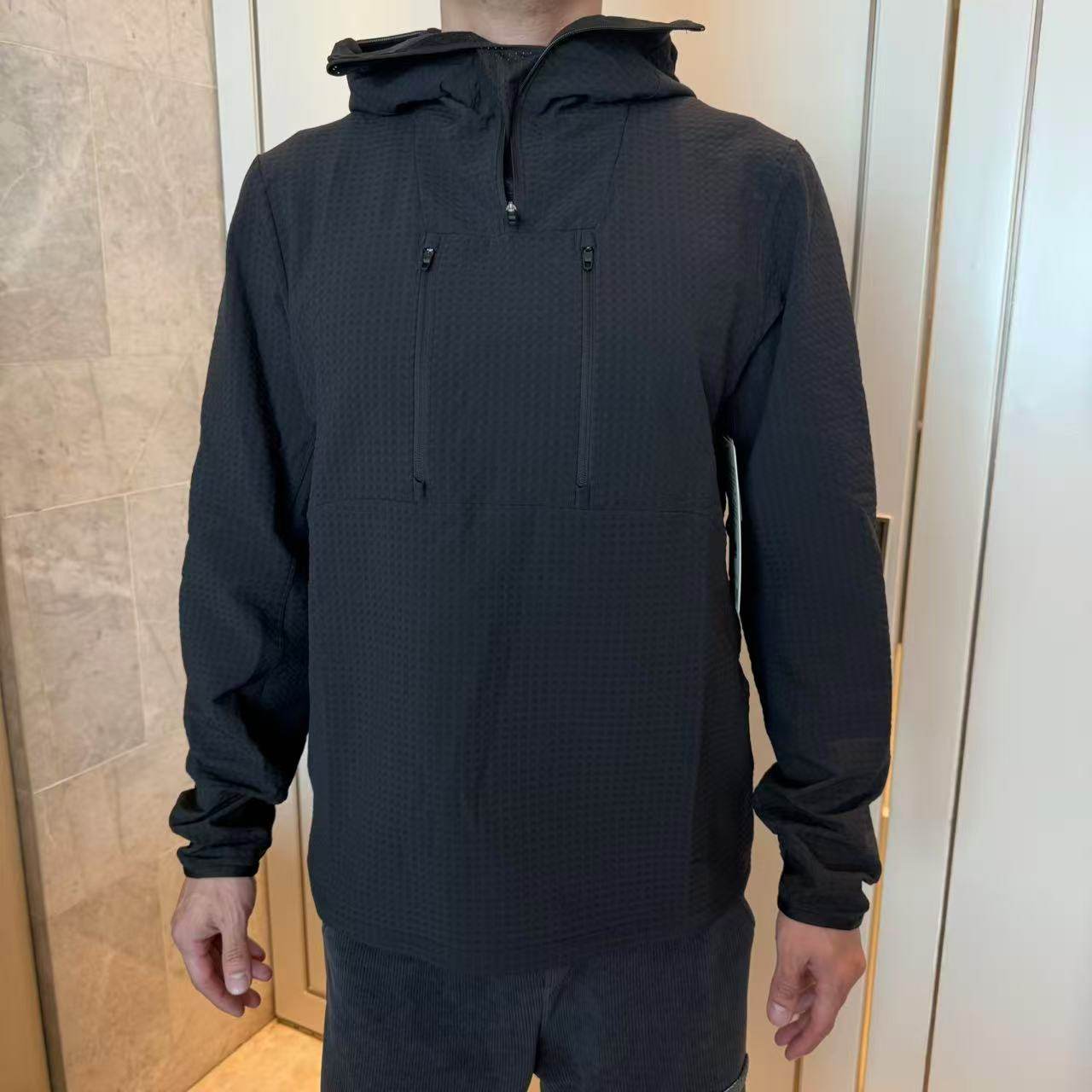 lululemon grid fleece 男士运动网格拉绒高领口套头连帽卫衣
