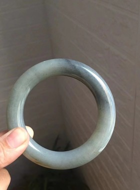 天然和田玉水墨青花粗圆条胖圆条手镯女玉镯子带证书