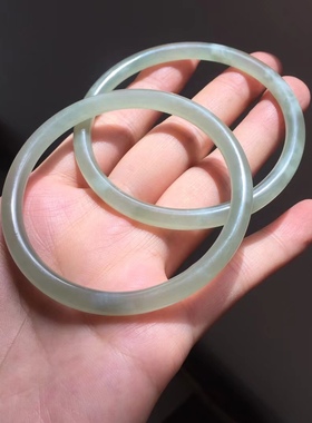 天然和田玉白玉老料雪花棉叮当镯细圆条手镯女玉镯子带证书