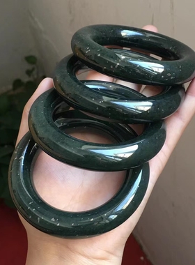 天然和田玉青玉洒金皮粗圆条胖圆条手镯女玉镯子带证书