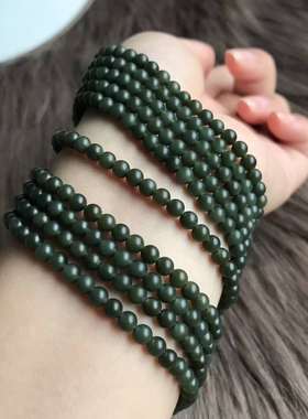 和田玉青玉一细4mm小直径158颗手串手链佛珠