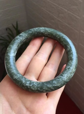 天然和田玉新疆籽料沙枣青雪花棉大圈口圆条手镯女玉镯子带证书