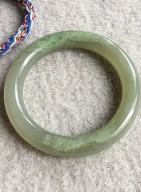 天然和田玉老料翠青晴水色翠青手镯双色女玉镯子带证书送礼带礼盒