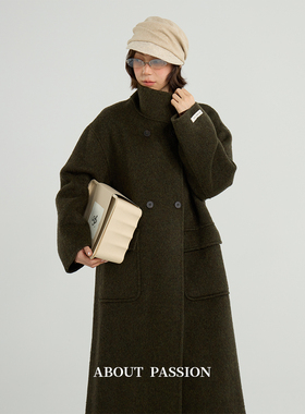 About Passion · 法式立领双面毛呢外套冬季高级感长款呢子大衣