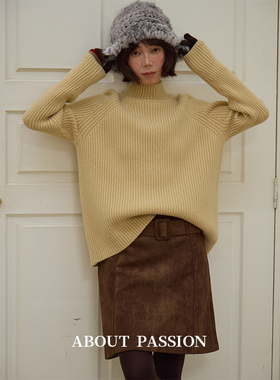 About Passion · 高级感中高领坑条宽松毛衣