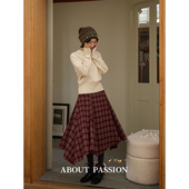 About Passion 高级感复古不规则格纹a字中长裙