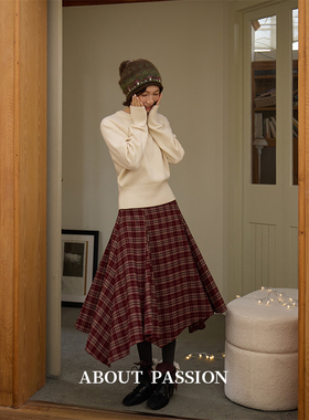 About Passion · 高级感复古不规则格纹a字中长裙
