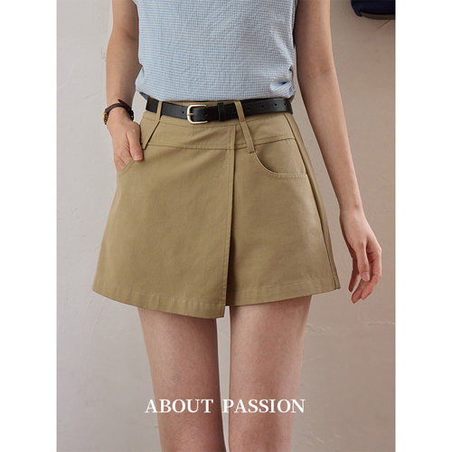 About Passion设计感不规则裤裙女高腰a字卡其色短裤女夏小个子