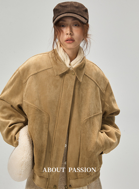 About Passion · 复古仿鹿皮绒翻领短款外套宽松休闲廓形夹克