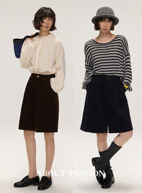 About Passion · 法式灯芯绒短裤早秋新款复古百搭通勤休闲裤