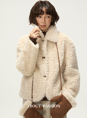 About Passion · 设计感仿羊羔毛翻领外套冬季新款皮毛一体上衣
