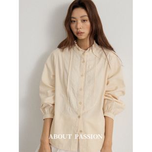纯棉衬衫 About 设计感木耳花边领蕾丝刺绣衬衣春季 女 Passion