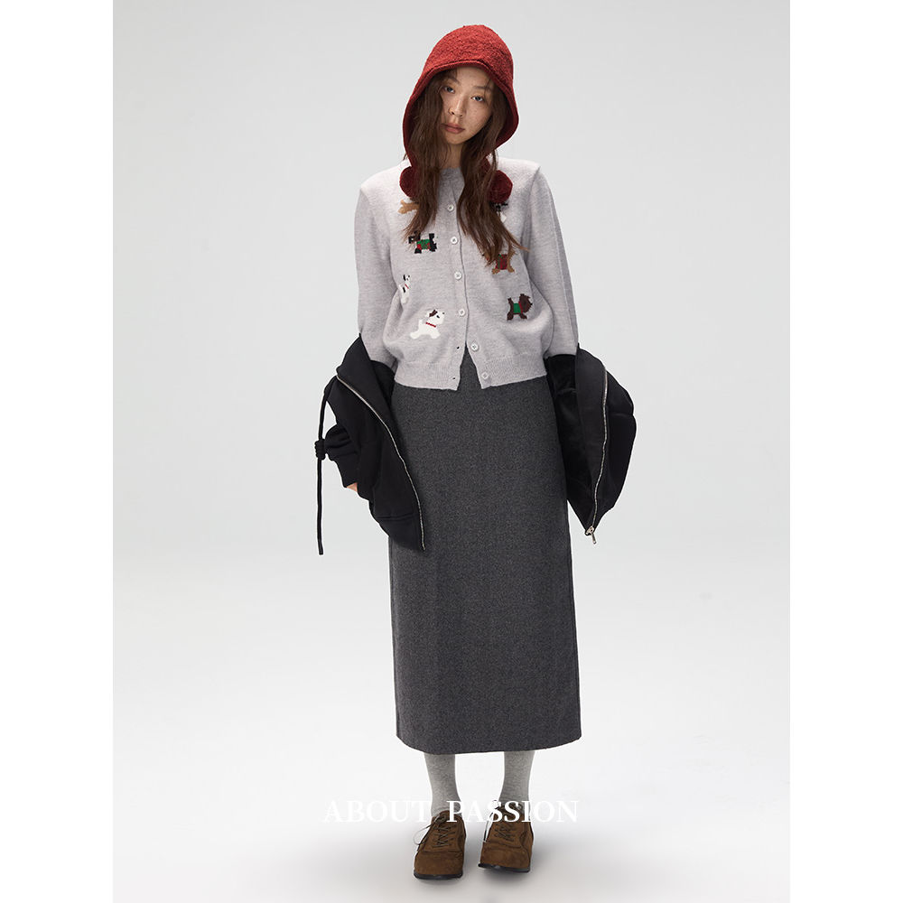 About Passion · 法式复古开衩羊毛呢半身裙秋冬保暖通勤中长裙