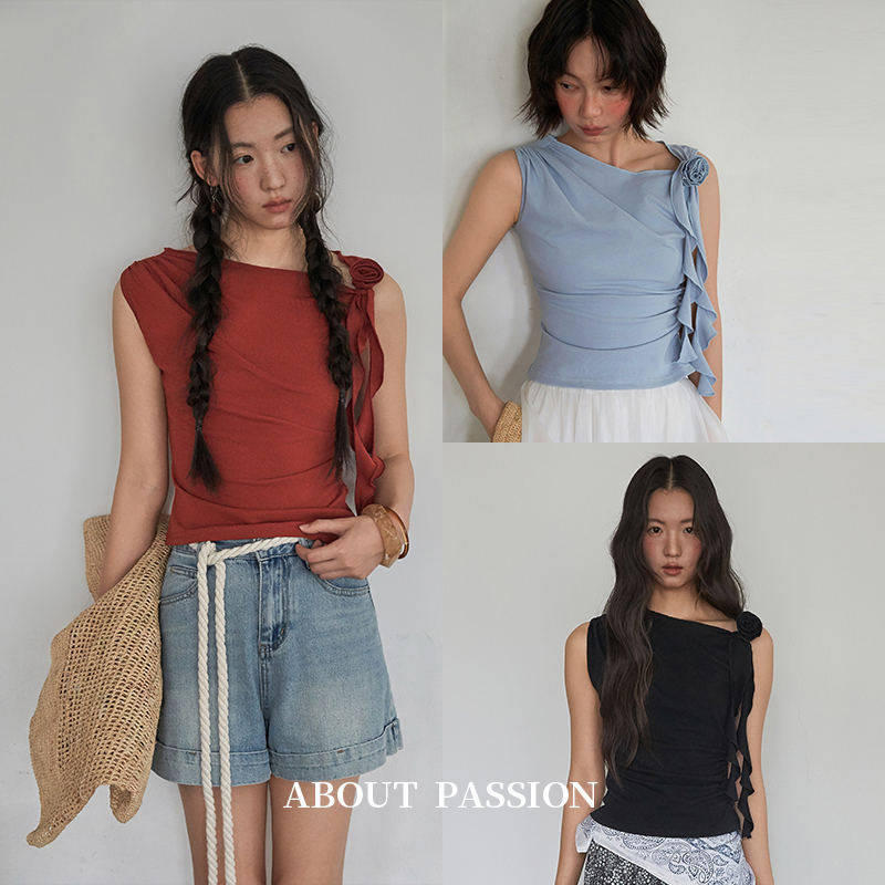 About Passion ·  立体花朵飘带气质无袖上衣设计感纯色无袖背心