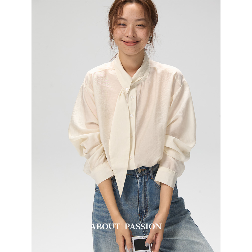 About Passion · 法式褶皱飘带领衬衫女早秋小众衬衣设计感上衣