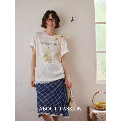 About Passion · 蕾丝下摆印花短袖T恤女2026新款设计感小众上衣