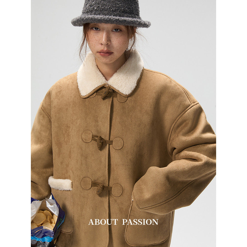 About Passion复古仿羊羔毛麂皮绒外套女秋冬设计感皮毛一体夹克